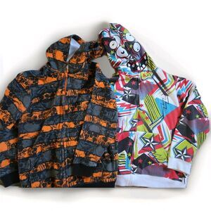 (2) SK2 Apparel Boy's L (10/12) Hoodie Bright Graffiti Print Colorful Zip Up